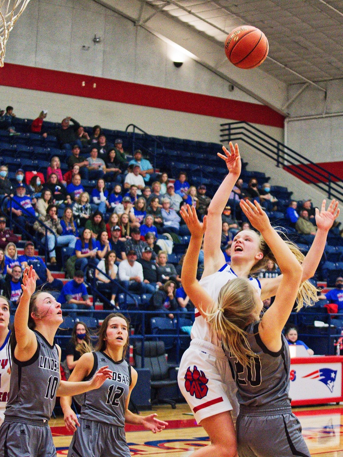 Bella Crawford puts up a floater after weaving through the Lady Knights in the lane. [see more shots, score prints]